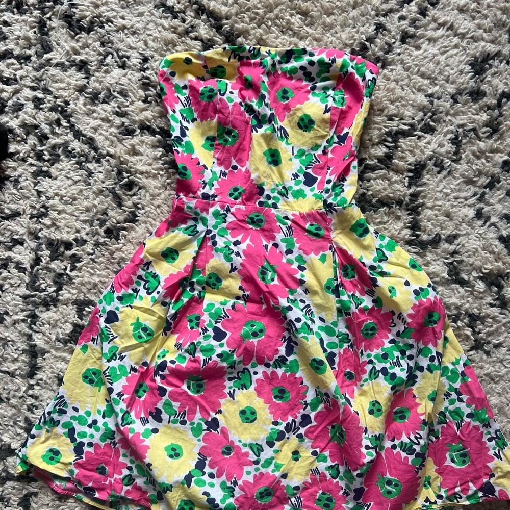 Lilly Pulitzer Pink and yellow floral strapless Dress Size 0